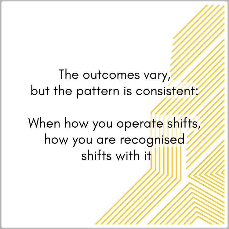 The outcomes vary, but the pattern is consistent: when how you operate shifts, how you are recognised shifts with it